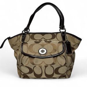 Vintage Coach Signature Turn Lock Shoulder Bag Brown Monogram Y2K